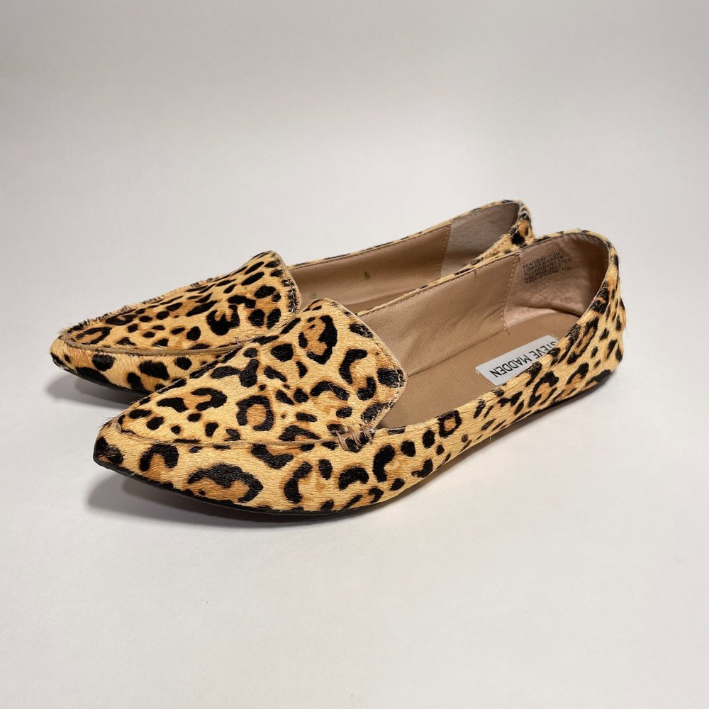 Steve Madden Genuine Calf Hair Leopard Print Pointed Toe Loafers